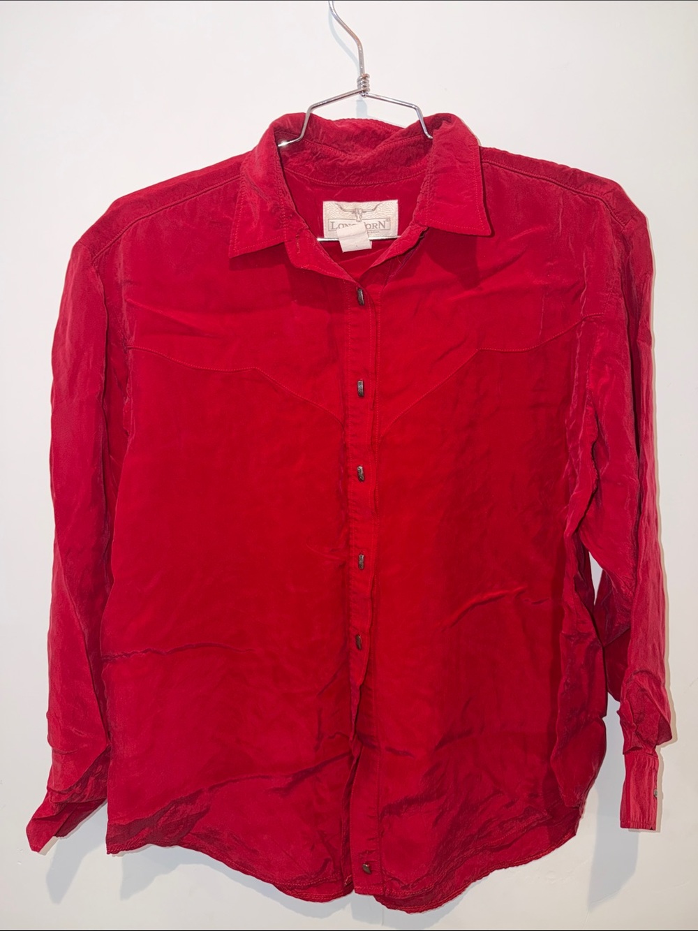 Vintage LongHorn Red Button Up Shirt Women’s Size Large Western Cowgirl